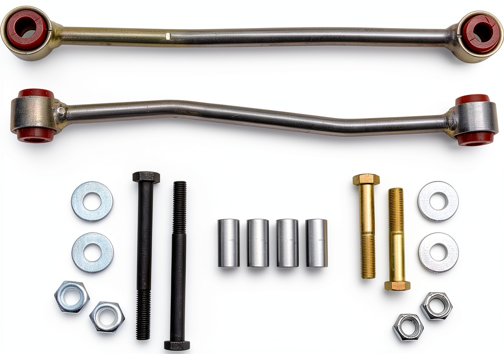 Installing Skyjacker SBE403 sway bar link kit on a wooden garage bench