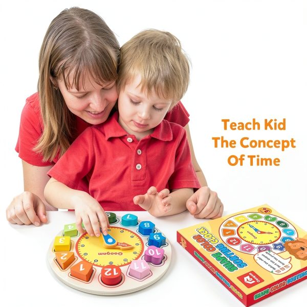 Coogam Wooden Teaching Clock Toy for Toddlers-3