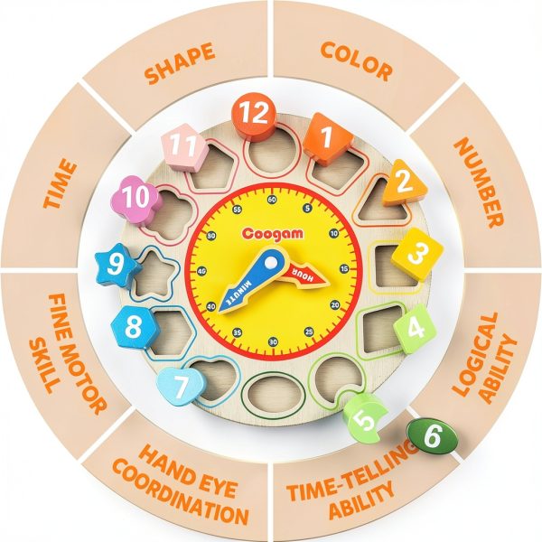Coogam Wooden Teaching Clock Toy for Toddlers-5