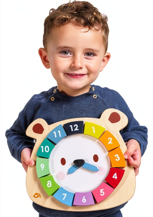 Bear Clock Tender Leaf Wooden Toy for Kids-2