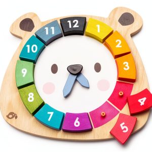 Bear Clock Tender Leaf Wooden Toy for Kids-0