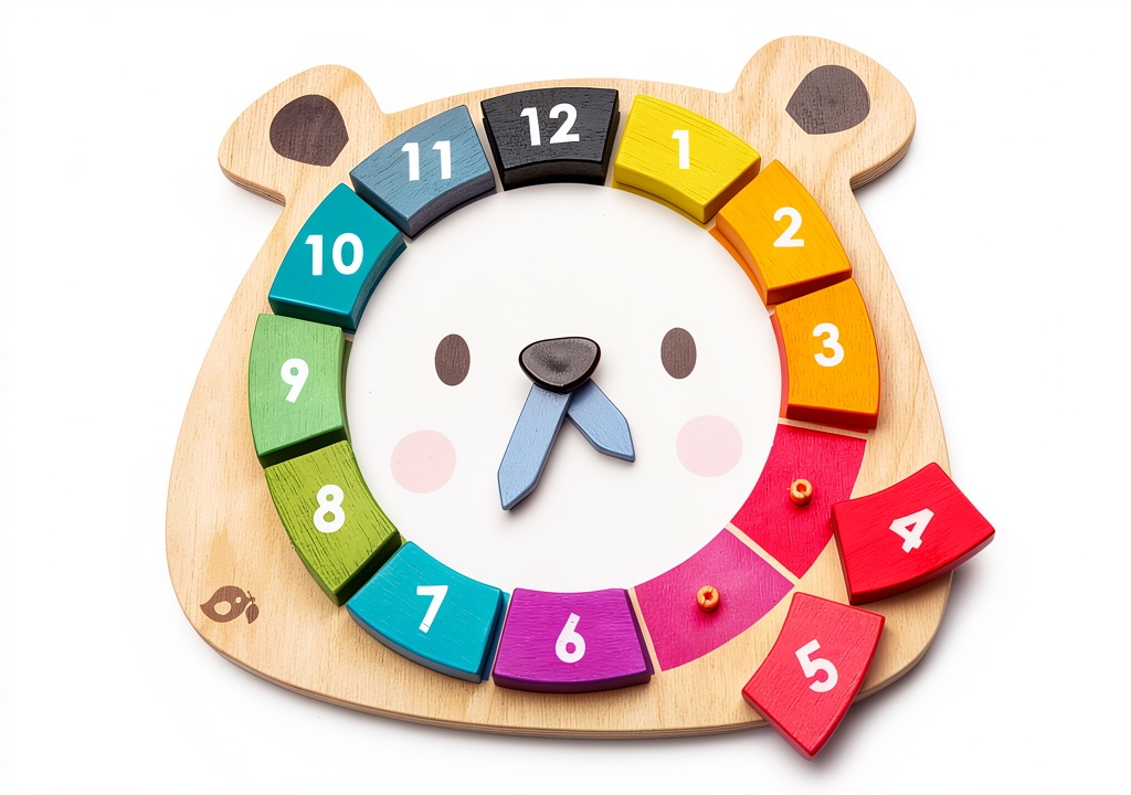 Installing Bear Clock Tender Leaf Wooden Toy for Kids on a wooden desk