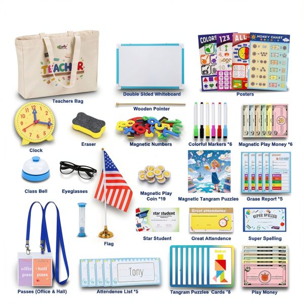 Gifts2U Teacher Play Set Classroom Kit with Whiteboard Clock Money-5