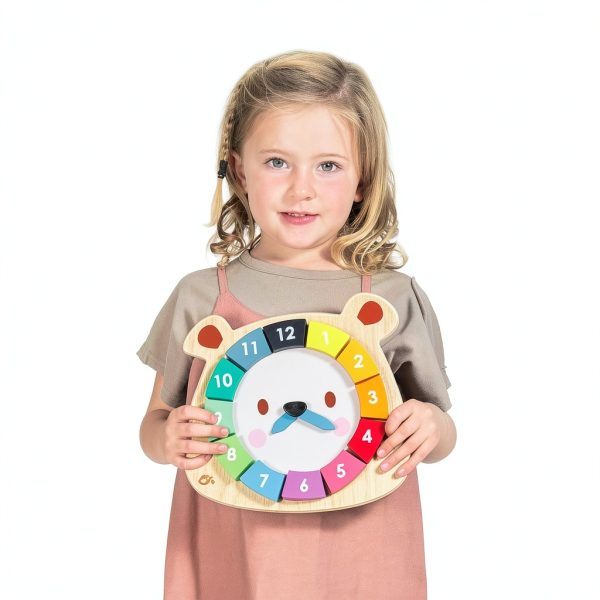 Bear Clock Tender Leaf Wooden Toy for Kids-3