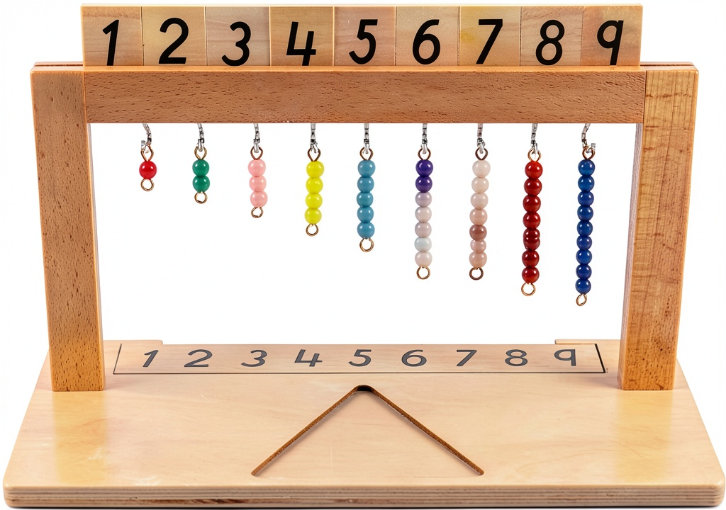 Child arranging colored beads on the Thoth teaching clock