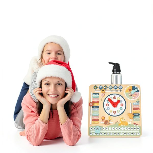TOOKYTOY Wooden Calendar Clock with Weather Chart for Kids 3-8-5