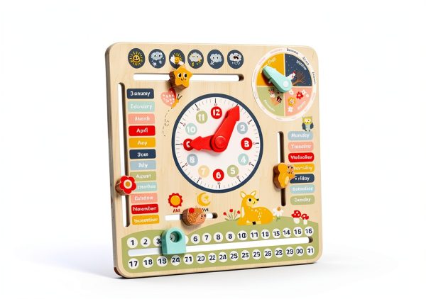 TOOKYTOY Wooden Calendar Clock with Weather Chart for Kids 3-8-4