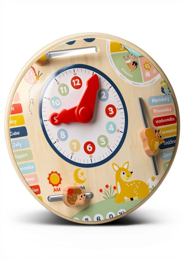 TOOKYTOY Wooden Calendar Clock with Weather Chart for Kids 3-8-3