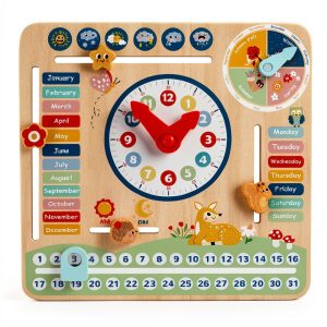 TOOKYTOY Wooden Calendar Clock with Weather Chart for Kids 3-8-0