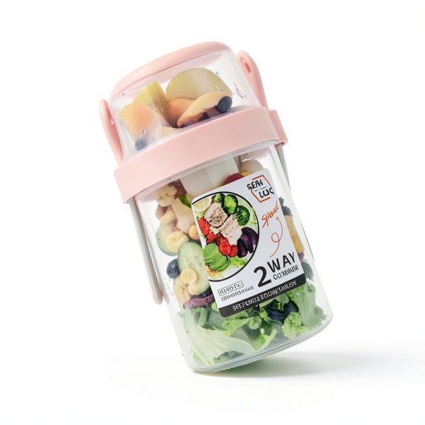 Keep Fit Salad Shaker Cup DONGUONAI White M Fork & Dressing Holder-6