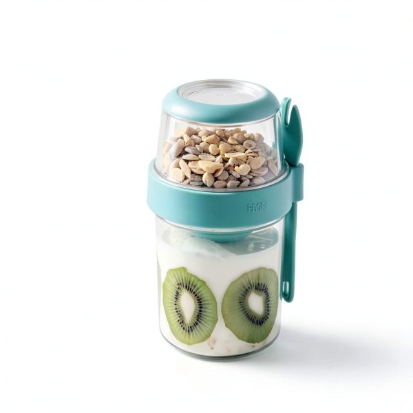 Yogurt Parfait Cups with Lids - Green Portable Breakfast and Salad Jar-1