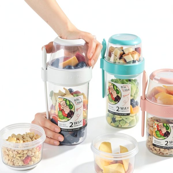 Keep Fit Salad Shaker Cup DONGUONAI White M Fork & Dressing Holder-8