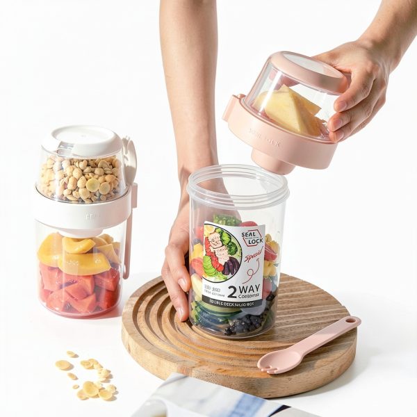 Keep Fit Salad Shaker Cup DONGUONAI White M Fork & Dressing Holder-3