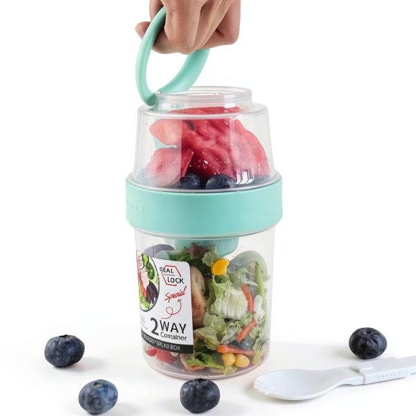Yogurt Parfait Cups with Lids - Green Portable Breakfast and Salad Jar-2