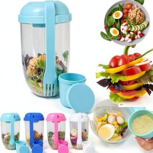 Keep Fit Meal Shaker Cup by LAWRNCH Green 1000ml Salad Container-0