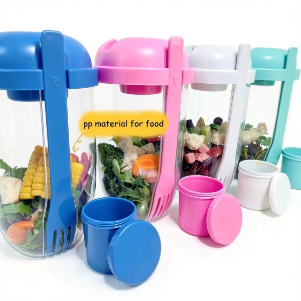 Fresh Salad Meal Shaker Cup Generic 1000ml Fork and Dressing Holder-2