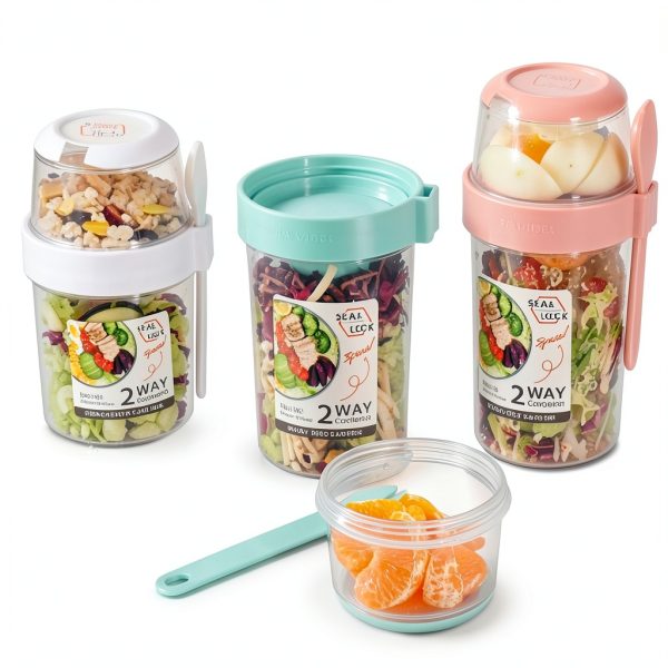 Yogurt Parfait Cups with Lids - Green Portable Breakfast and Salad Jar-5