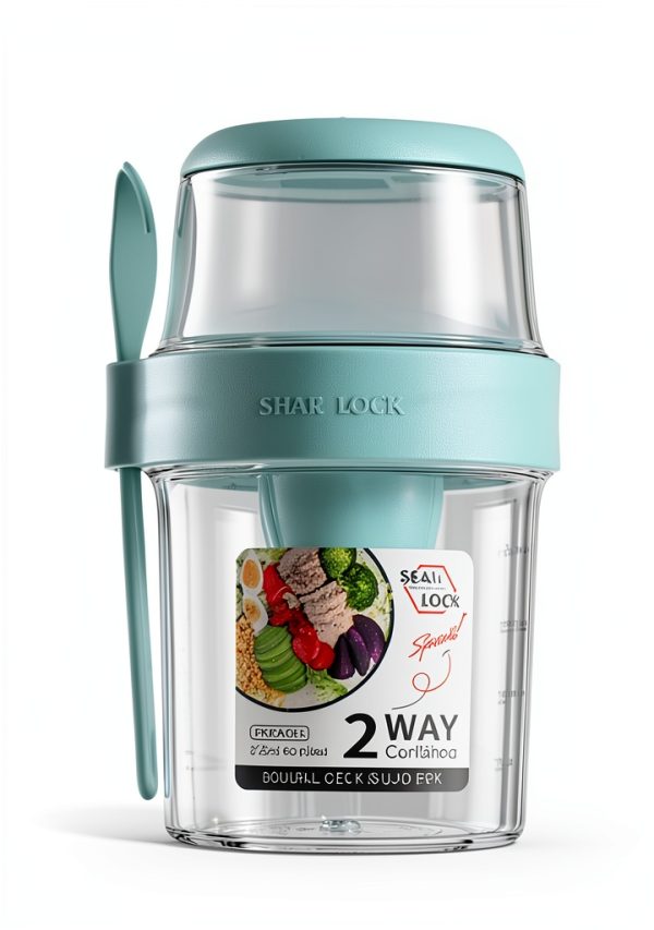 Yogurt Parfait Cups with Lids - Green Portable Breakfast and Salad Jar-6