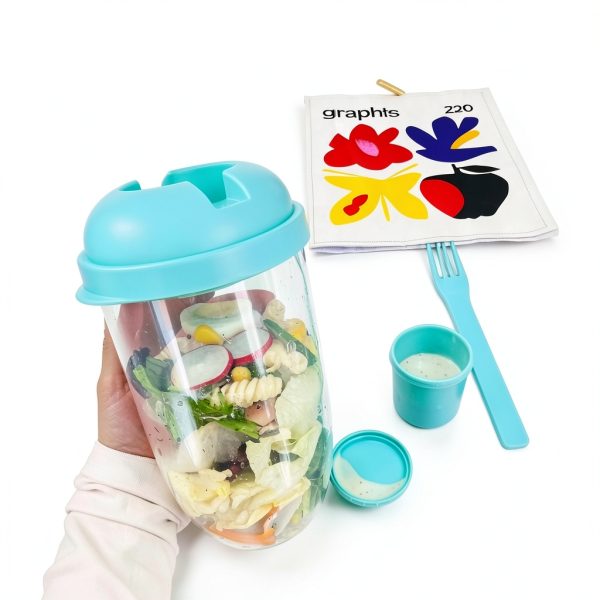 Fresh Salad Meal Shaker Cup Generic 1000ml Fork and Dressing Holder-5
