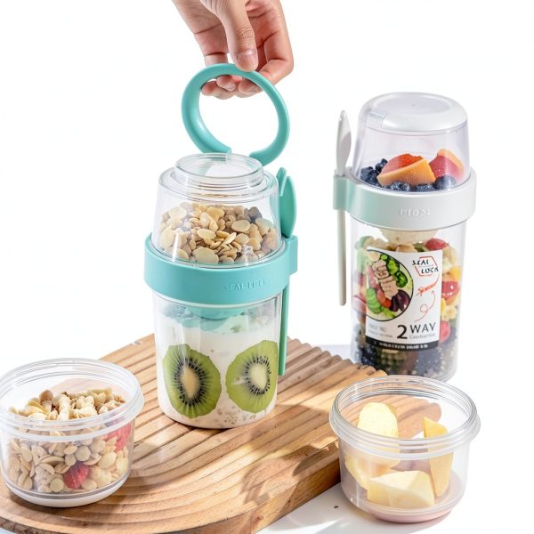 Keep Fit Salad Shaker Cup DONGUONAI White M Fork & Dressing Holder-7