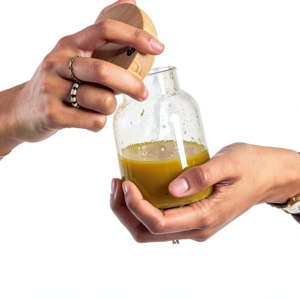 Holcomb Studio Totter Salad Dressing Shaker | Handblown Glass Mixer Ash Wood Lid & Silicone Gasket Leak-Free Emulsifying | Prep, Store & Serve Dressings Modern Minimalist Dinner Table Hostess Gift-4
