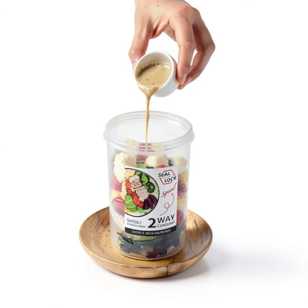 Keep Fit Salad Shaker Cup DONGUONAI White M Fork & Dressing Holder-2