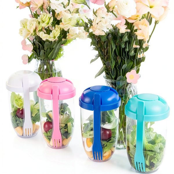 Salad Meal Shaker Cup by QHHVAIT – Airtight Container with Fork-3