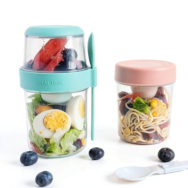 Yogurt Parfait Cups with Lids - Green Portable Breakfast and Salad Jar-3