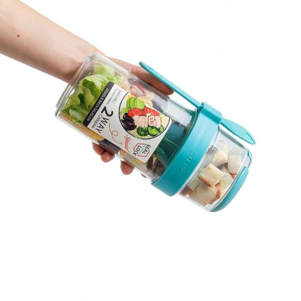 Keep Fit Salad Shaker Cup DONGUONAI White M Fork & Dressing Holder-1