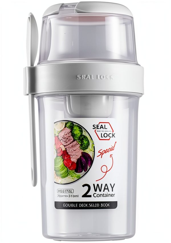 Keep Fit Salad Shaker Cup DONGUONAI White M Fork & Dressing Holder-0