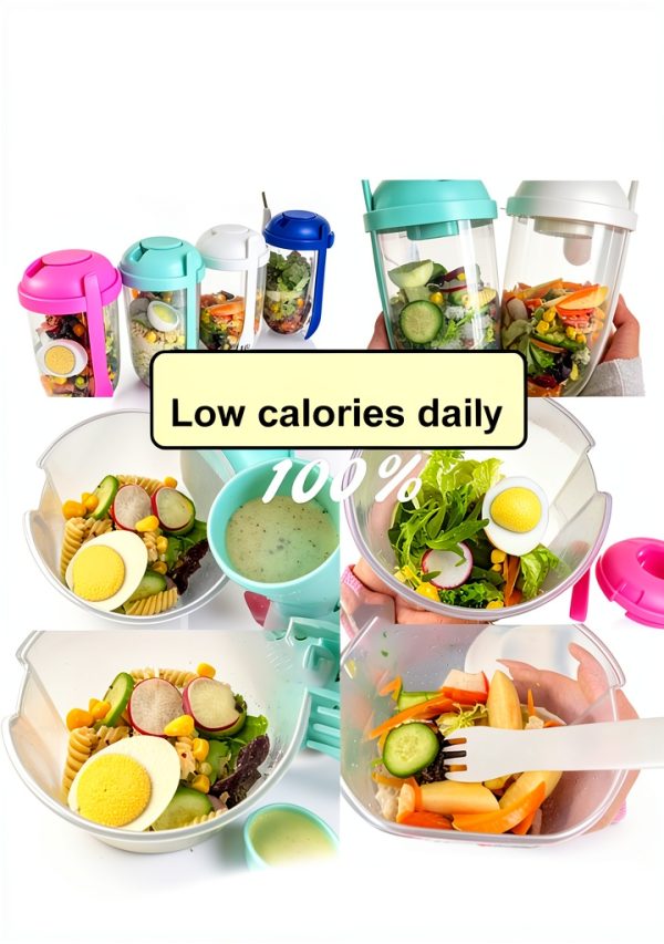 Fresh Salad Meal Shaker Cup Generic 1000ml Fork and Dressing Holder-1