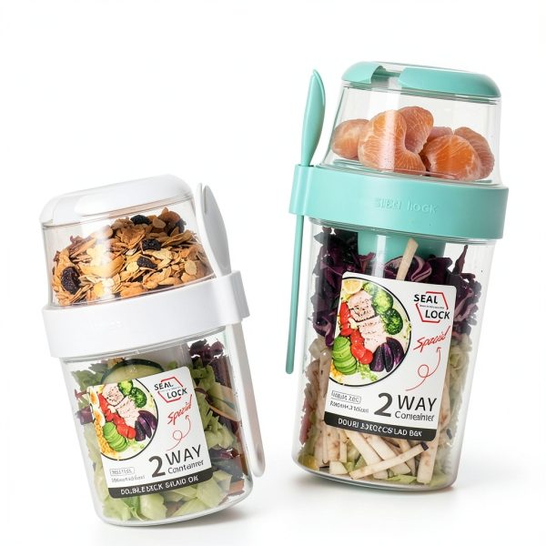 Yogurt Parfait Cups with Lids - Green Portable Breakfast and Salad Jar-4