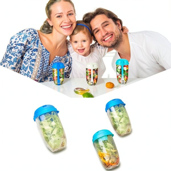 Salad Cup 4-Pc Set by Roshtia with Lids, Fork & Dressing 1000ml-5