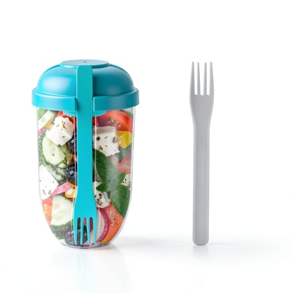 Salad Cup 4-Pc Set by Roshtia with Lids, Fork & Dressing 1000ml-1