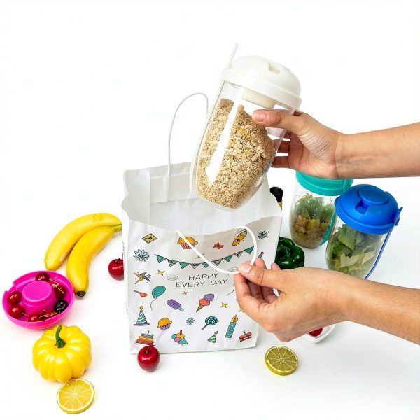 Salad Cup 4-Pc Set by Roshtia with Lids, Fork & Dressing 1000ml-4