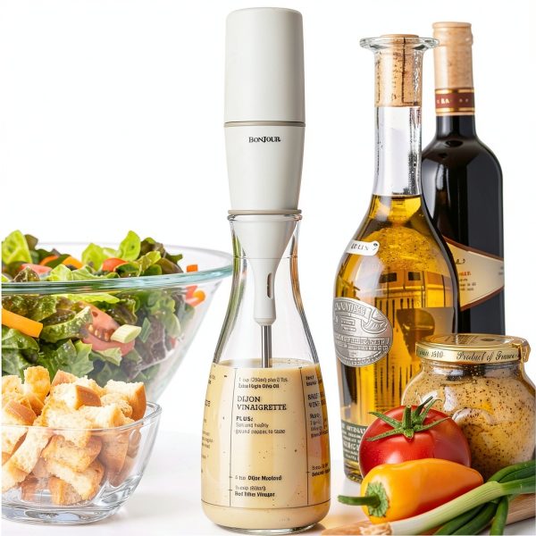 BonJour Chef's Tools Plastic Salad Dressing Carafe and Handheld Mixer, 12-Ounce, Salad Chef, White/Clear-2